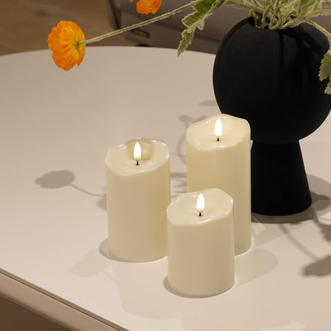 Mingfuxin Flickering Flameless Candles Battery Operated, Waterproof Outdoor Indoor LED Fake Pillar Candle with Remote for Women Bedroom Home Wedding Birthday Halloween Decorations