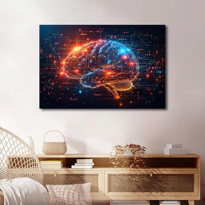 Bedroom Wall Art Artificial Intelligence Canvas Wall Art for Living Room Futuristic Technology House Decor Neural Networks Art Wall for Home AI Poster and Prints Artwork Home Decor 24"Wx36"Hx1 Panel