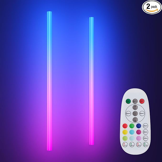 45.8 inch Wireless Wall Lights Color Changing RGB LED Syncs to Music Remote Control, Battery Operated Wall Light Bar Wall Sconces Set of 2 for Bedroom Party Gaming Room Decor