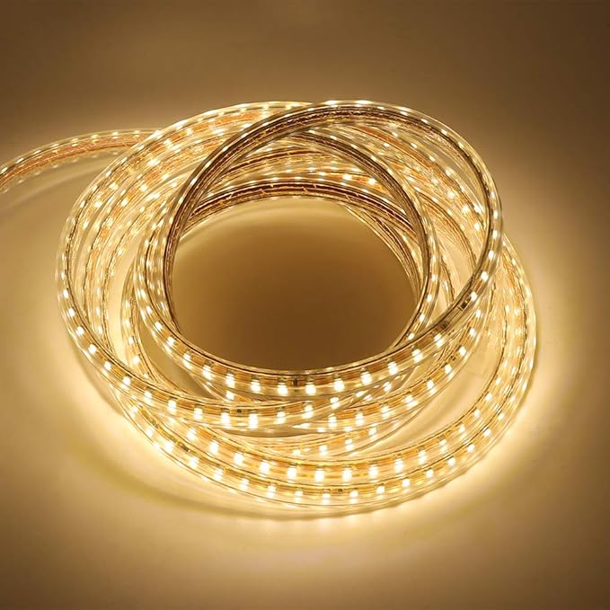 LED Light Strip Kit, AC 110-130V Flexible Waterproof Rope Lights, 3.3ft 5050 60 LEDs/M for Indoor Outdoor Commercial Lighting Decoration, Accessories Included, Warm White