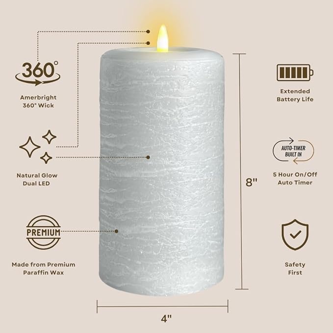 LumiPur Signature Natural Glow Flickering Flameless LED Wax Pillar Candle (4" x 8", Gray Fog)