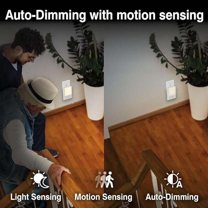 4-Pack 3-in-1 Emergency Night Light for Power Failure,plug into wall,LED with Motion Sensor,Auto-On During Outages,Survival kit,Hurricane preparedness,For Home, Hallways,Stairways,Bathrooms & Bedrooms