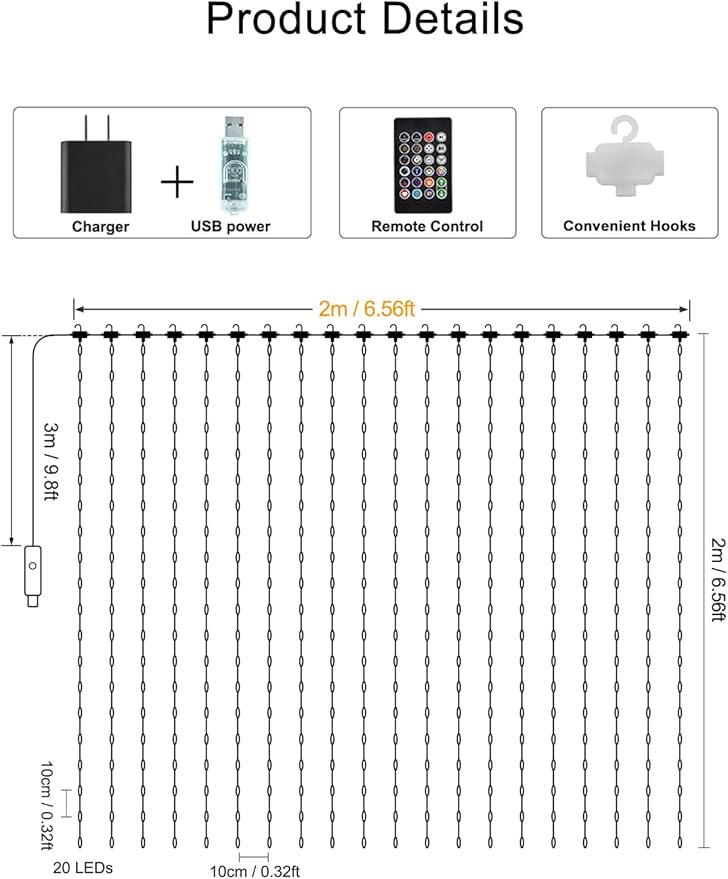 Smart Curtain Lights 6.6x6.6Ft, 400 LED Curtain Light APP Remote Control Music Sync Dynamic DIY Lights for Memorial Day 4th of July Independence Day Backdrop Decoration
