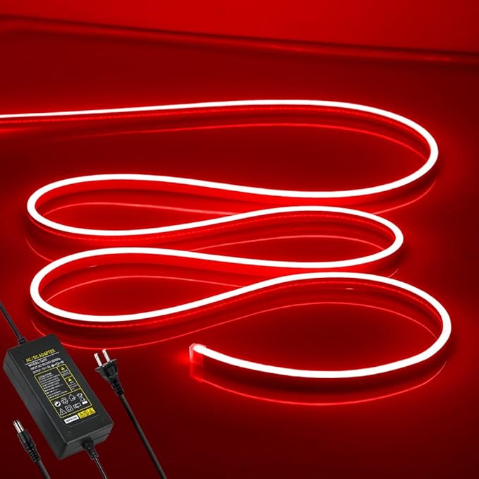 Neon LED Strip Lights - Bright and Durable Neon Rope Lights 16.4ft/5m for Lighting Decoration Indoors Outdoors[Power Adapter Included] Light Strip RED