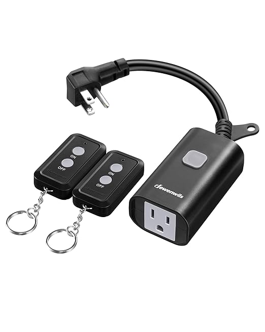 DEWENWILS Outdoor Remote Control Outlet, 15A Wireless Remote Control Switch, 100FT Control Range&14AWG SJTW Power Cord, for Lights Outdoor Appliances, 2 Remote Controls+1 Outlet