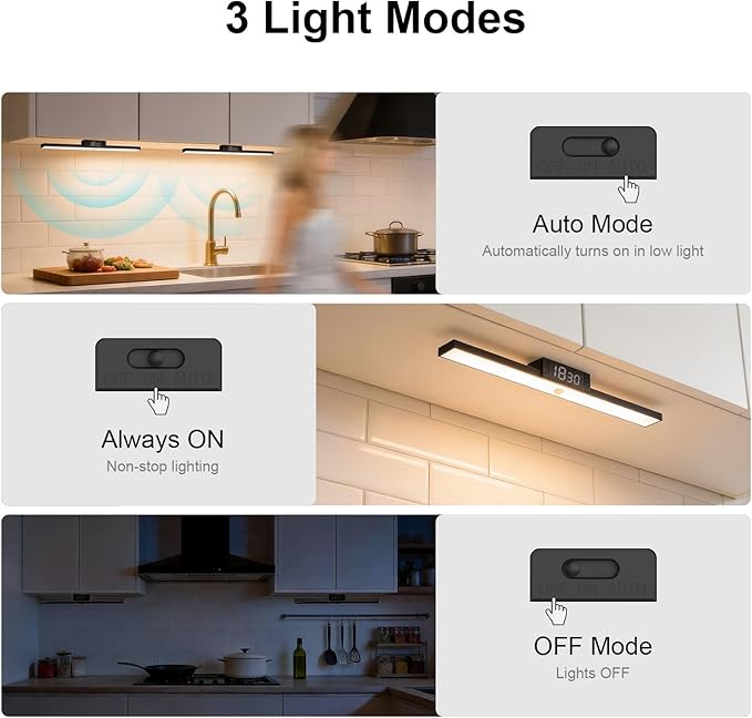 Under Cabinet Lighting with Remote & Timer, Closet Lights Motion Sensored Rechargeable 5000mAh Battery 300LM Kitchen Lighting, Under Counter Motion Lights for Kitchen 72 Magnetic Led Light Bar(Black)