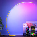 RGB Floor Lamp with 3 Color Temperatures, Ultra Bright 1800LM Smart Arc LED Floor Lamp with Remote Control, Music Sync, Scene Modes, Modern Standing Tall Lamp for Bedroom Living Room Gaming Rooms-Gold
