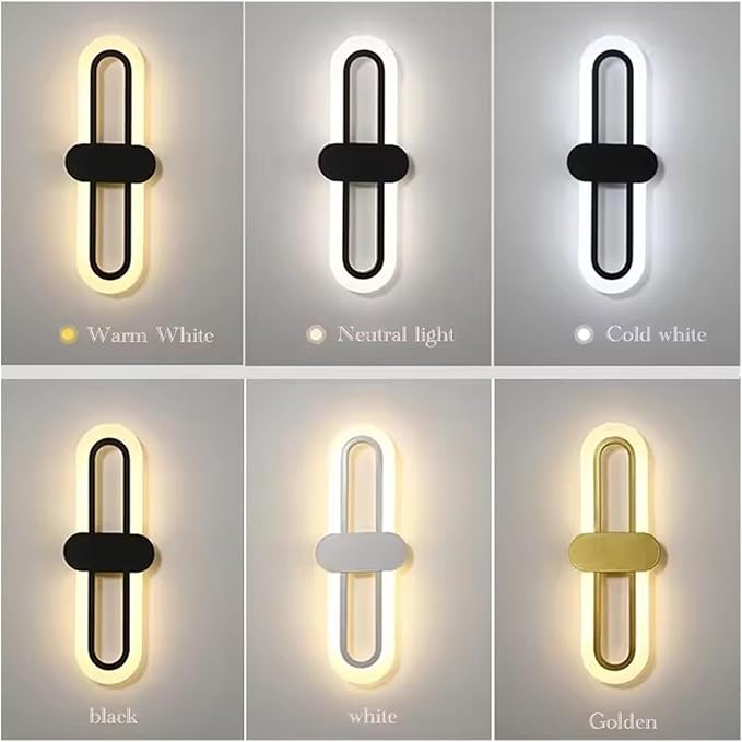 Bedroom Bedside Modern Minimalist Living Room Background Wall Led Three-Color Light-Changing Wall Lamp Simple Aisle Balcony Lamp(Gold,Cool White(5500-7000K))
