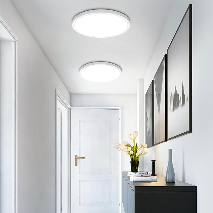 SunRider 2-Pack LED Flush Mount Ceiling Light Fixture, 5000K Daylight White, 2400LM, 12 Inch 24W 240W Equiv. Round Flat Ceiling Lamp, Non-Dimmable