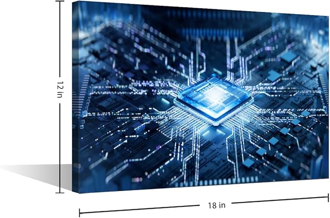 TUMOVO Glowing CPU Canvas Wall Art CPU Concept Wall Art for Living Room Internet Concept Pictures for Bedroom Modern Home Decor Office Bathroom Decorations Artwork Framed Ready to Hang, 18x12in