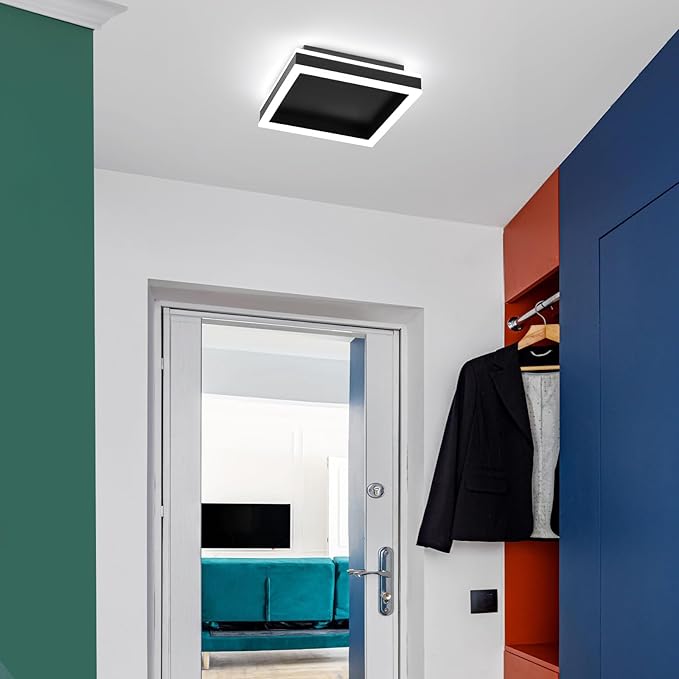 Square LED Flush Mount Ceiling Light, 5500K Cold White Black Modern Ceiling Light Fixture,Minimalist Close to Ceiling Lamp for Hallway Entryway Bedroom Kitchen Laundry Room (9.5 in)