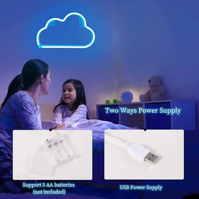 Cloud Neon Sign Blue Cloud Light Sign for Wall Decor,Battery or USB Powered Clouds Shaped LED Sign Decoration Lights for Bedroom Aesthetic Teen Girl Kid Room Christmas Birthday Wedding Party