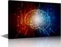TUMOVO AI Artificial Intelligence Concept Wall Art Red Blue Pictures Print On Canvas AI Brain Modern Artwork Wall Art for Living Room Office Gallery Framed Ready to Hang, 24x16in