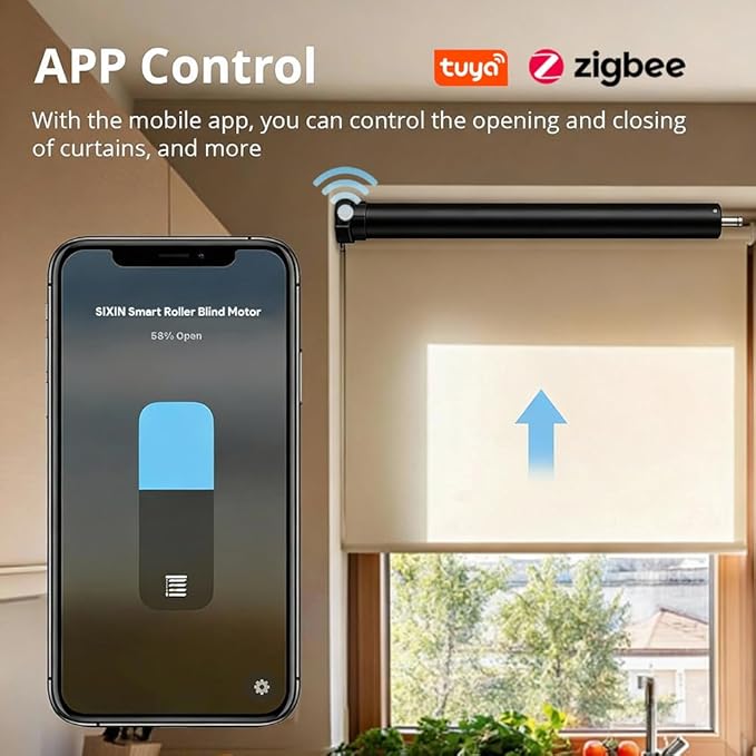 Tuya ZigBee 3.0 Smart Roller Shade Motor, Wired Electric Blind Retrofit Kit, Compatible with Alexa/Google Home (Hub Required), High Torque, RF Remote Included (6.0 N.m for Φ50mm (2") Round Tube)