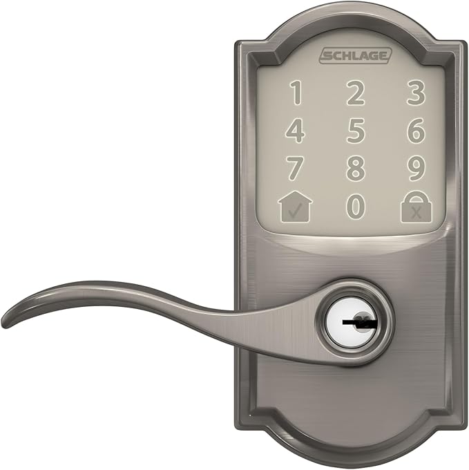 Schlage Encode Smart Wi-Fi Lock with Lever Handle, Touchscreen Keypad, Keyless Entry Door Lock, App Control, Alexa, Google Home and Airbnb Compatible, Satin Nickel, FE789WB CAM 619 Acc