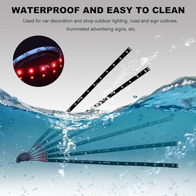 6 PCS 15 LED Strip Underbody Light, DC 12V 1Ft Flexible Underglow Car LED Light Strip with 6 Inch Wire, Waterproof LED Interior Exterior Decoration for Car Truck Motorcycle (Red)