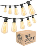 Lightdot 500FT Outdoor String Lights, LED Bistro String Lights with Shatterproof ST38 Bulbs, 2200K Dimmable, Waterproof Hanging Lights for Porch, Party, Garden, Backyard, Balcony - ETL Listed