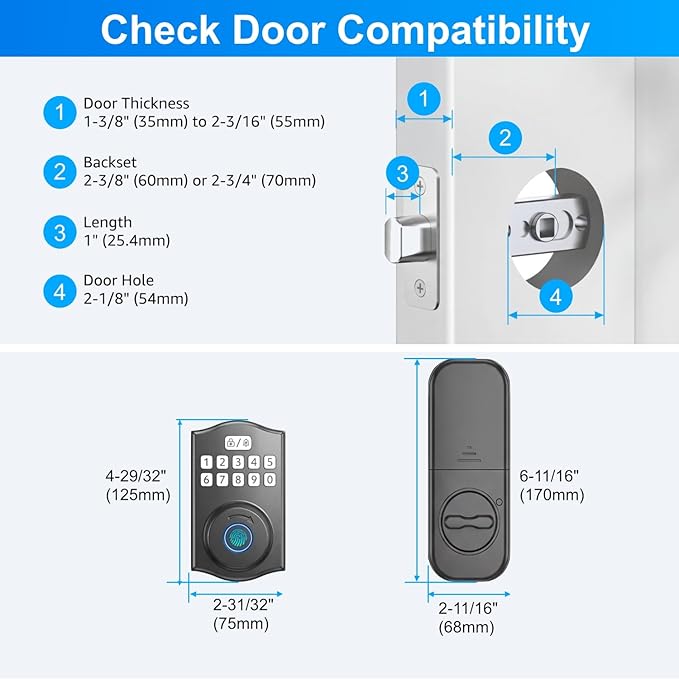 WiFi Smart Lock, Fingerprint Keyless Entry Door Lock, Built-in Wi-Fi Keypad Deadbolt for Front Door, Easy Installation, App Remote Control, Auto Lock