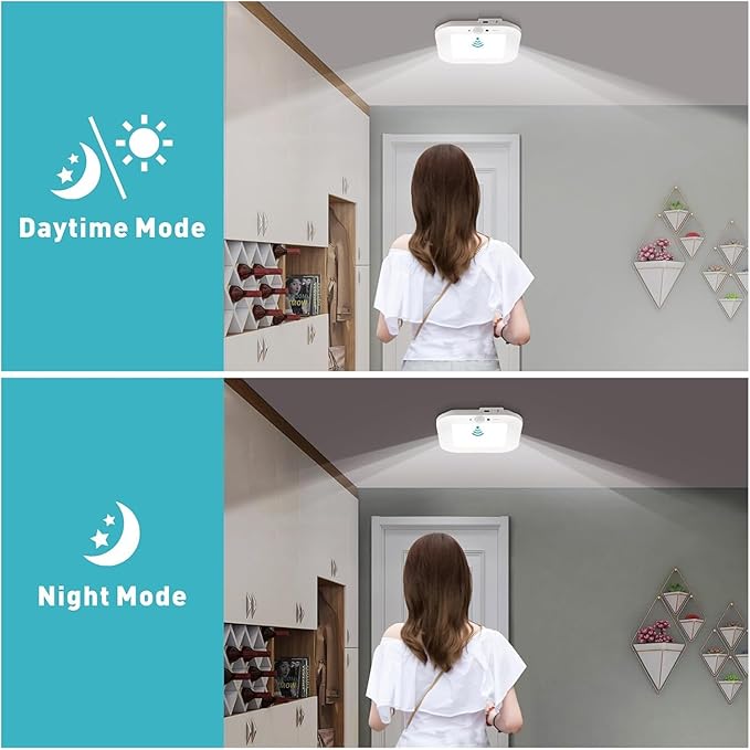 2Pack Rechargeable Motion Sensor Ceiling Light with Remote, Cordless Battery Powered Shower Lamp with 3 Colors/Brightness/Timer, for Shower Bathroom Stairs Garage Hallway