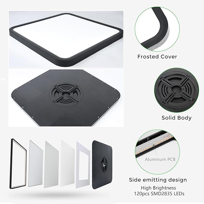 15.7Inch 32W Square LED Ceiling Light Fixtures Flush Mount, 2800K Warm White LED Ceiling Lamp, Surface Mount Modern Ceiling Lights, Black Slim Flat Panel Lighting for Bedroom, Kitchen, Bathroom