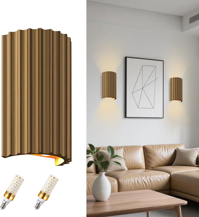 ZEROUNO Gold Resin Modern LED Wall sconces Hardwired Indoor Wall Lights Up and Down Wall Mount Wall Lamp Fixture for Living Room Bedroom Hallway Corridor Conservatory Stairs (with E12 Bulbs)