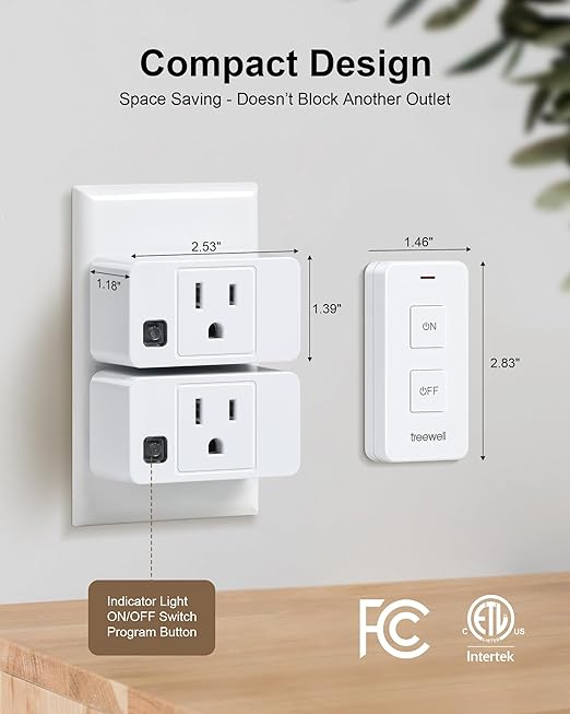 Remote Control Outlet with Portable Magnetic Switch, 200FT Long Range Wireless On Off Switch, Mini Electrical Outlet Plug, 15A/1875W High-Power for Lamps, Lights, Household Appliances