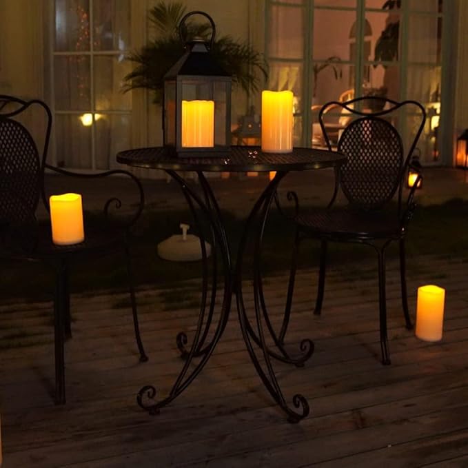 Homemory 10" x 4" Large Waterproof Outdoor Flameless Candles with Remote Control and Timer, Battery Operated Flickering LED Pillar Candles for Outdoor Larterns, Porch, Long Lasting, Set of 4