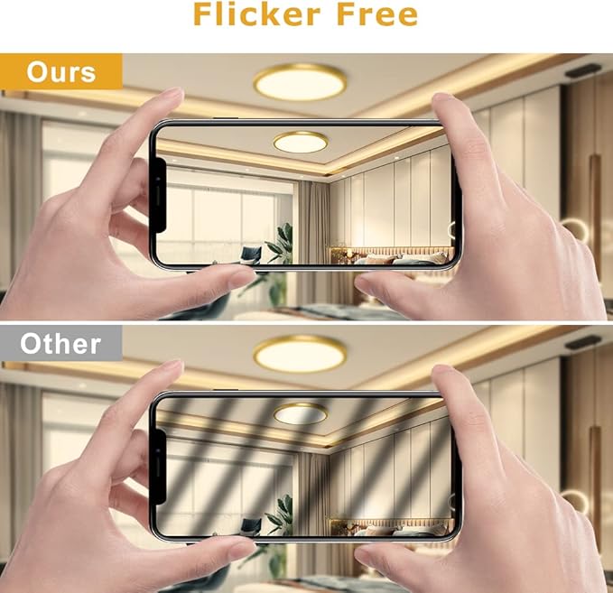 12Inch LED Ceiling Light Fixture Flush Mount, 24W(240W Equivalent), 3200LM, 3000K Warm White, IP40, Flat Modern Round Ceiling Light for Bedrooms, Living Rooms, Bathrooms, Stairwells, etc.(Gold)