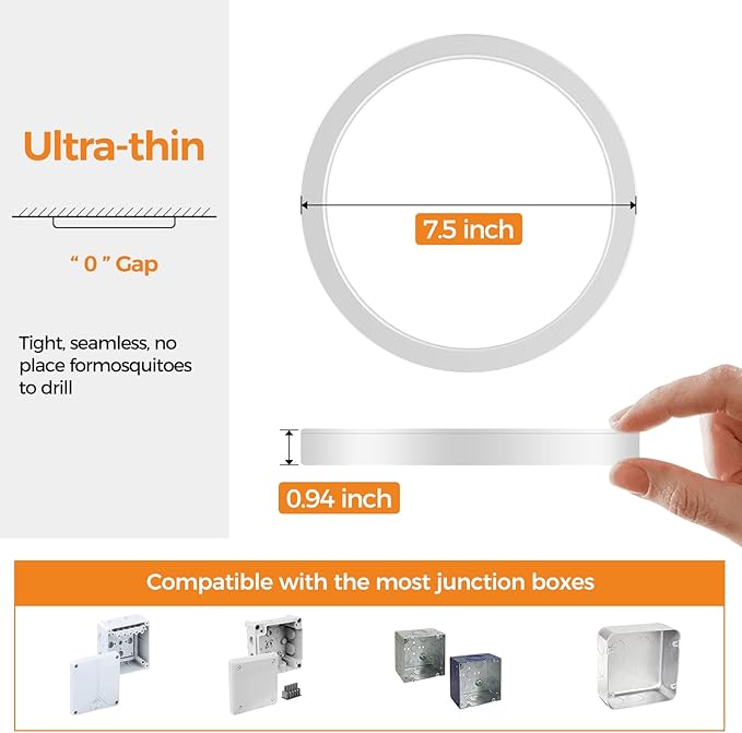 24PACK LED Flush Mount Ceiling Light Fixture, 3000K-4000K-6500K & 100W Equivalent Modern Kitchen Recessed Ceiling Lamp 15W 1500Lm 7.5 Inch Closet Round Surface for Bathroom Laundry Bedroom Hallway