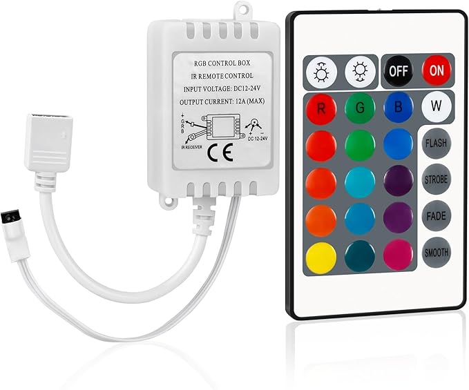 RGBZONE 24 Keys Wireless RGB LED Controller with DC 12V/24V IR Remote Control Box for SMD 5050 3528 2835 RGB LED Strip Lights