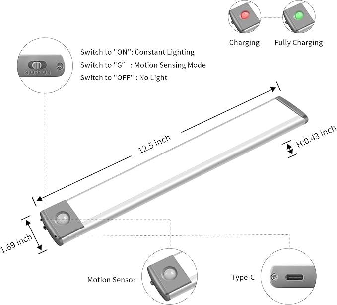 LEPOTEC 54 LED Under Counter Lighting, Motion Kitchen Cabinet Light, Battery Operated Closet Lights Pantry Light, Rechargeable Camper Caravan Night Light,Warm White (12.5inch-54LED-1 Pack)