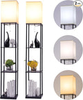 Floor Lamp with Shelves, Modern Square Standing Lamp with 3 Color Temperature Bulb, Corner Display Bookshelf Lamp for Living Room, Bedroom and Office (Black-2 Pack)
