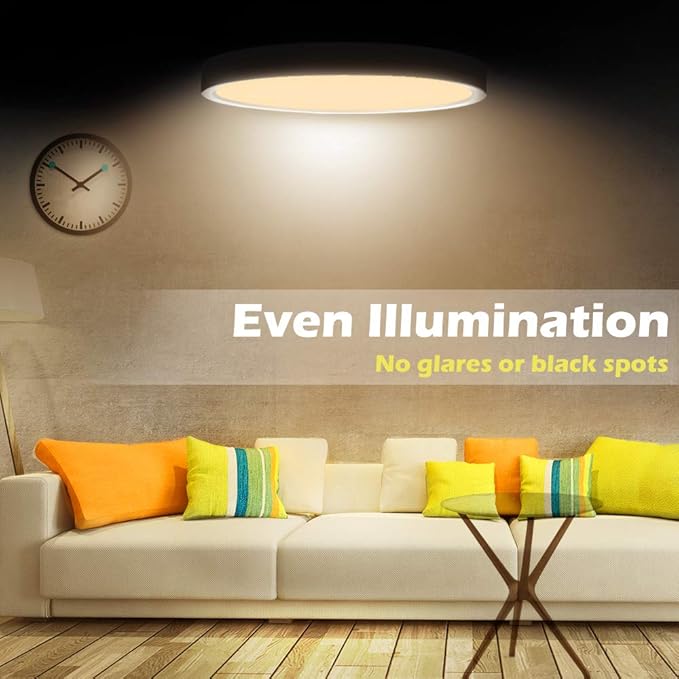 LightingWill 12 Inch LED Flush Mount Ceiling Light Fixture, 2800K Warm White, 3200LM, 24W, Flat Modern Round Lighting Fixture, 240W Equivalent White Ceiling Lamp for Kitchens, Bedrooms.etc.