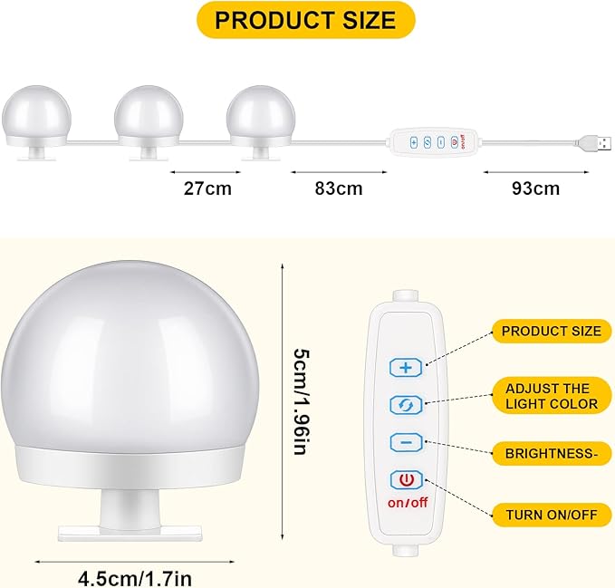 Tuanse 2 Sets Vanity LED Lights Kit 28 Dimmable Bulbs with 3 Color Modes, Plug in Makeup Mirror Light with Adjustable Color and Brightness for Bedroom Bathroom, USB Cable, No Mirror Included