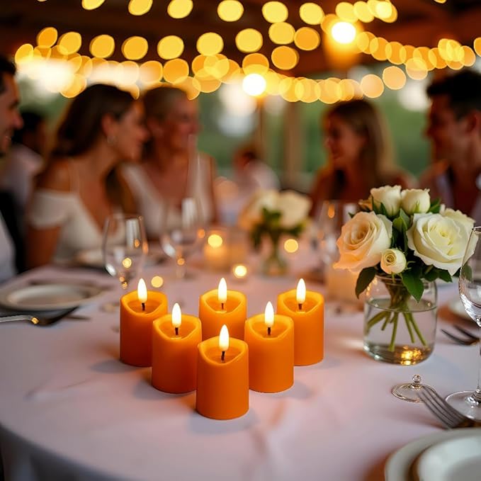 Simplelight Orange Halloween Flameless Votive Candles with Timer, Realistic Black Wick Fall Candles Battery Operated, Battery Included, D 1.8” X H 3.1”, Set of 6 for Pumpkin Decoration (Orange)
