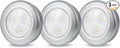 LUXSWAY Puck Light, LED Tap Light Push Lights, Battery Operated Stick On Night Light, Portable Under Cabinet Lights and Counter Lighting for Kitchen Sink, Shelf, 3-Pack, Silver