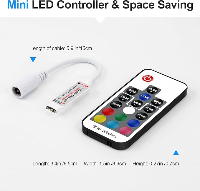 RGBZONE RF Wireless Remote LED Controller, DC 5V/12V/24V for 5050 3528 5630 LED Strip Lights, Mini 4-Pin RF LED Controller