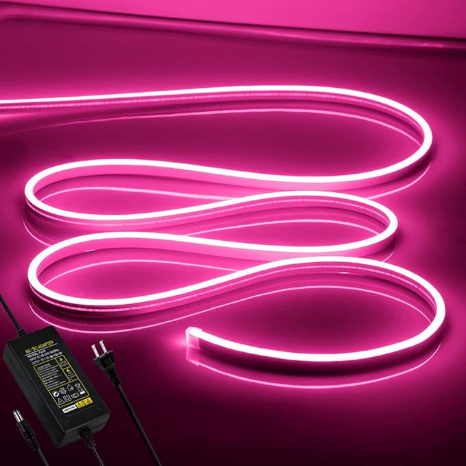 LED Neon Light Strip 16.4FT/5M- Bright, Non-Glaring & Waterproof Neon Rope Lights for Indoor & Outdoor Decor,【Power Adapter Included】 Pink,neon led Strip Lights