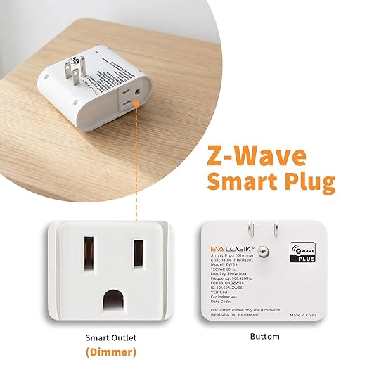 Zwave Smart Light Dimmer Plug, Plug-in Socket, Built-in Repeater, Z Wave Hub Required, Works with SmartThings, Wink, Alexa, Google Assistant