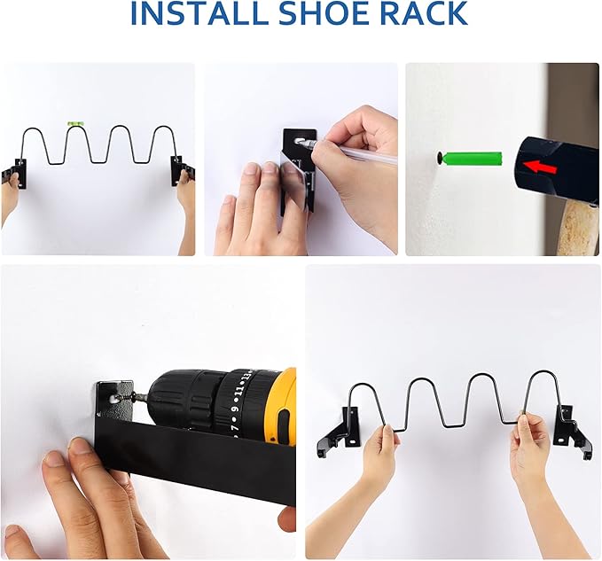 Lavezee Wall Mounted Shoe Rack Organizer 8 Pairs Sandals Slippers, Set of 2 Black Metal Shoe Storage Holder for Wall, Entryway, Bathroom