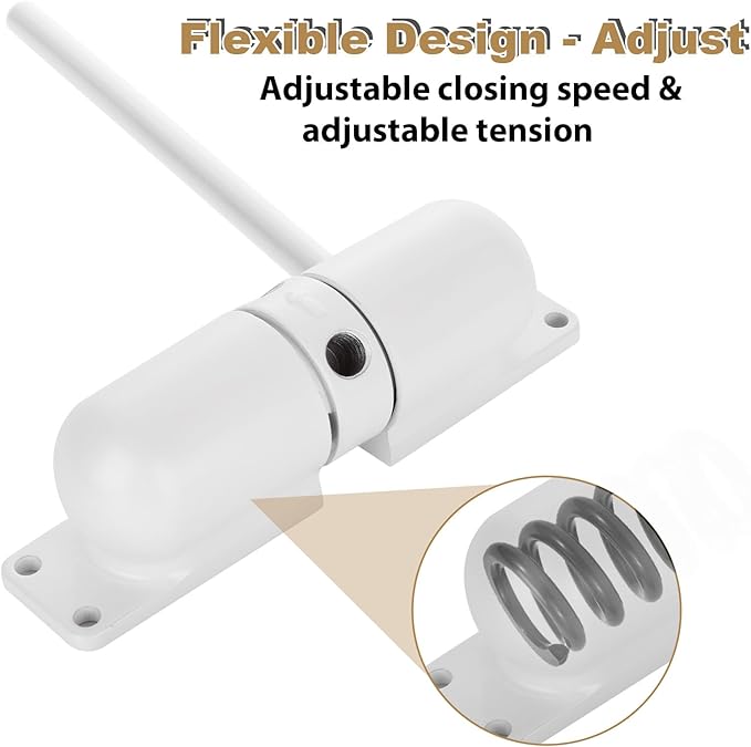 2PCS Automatic Door Closer Safety Spring Door Closers, 4-1/2"or 3-1/2” Adjustable Closing Door Hinge Black & White Door Closer Auto for Self-Closing, Residential, Commercial (White)
