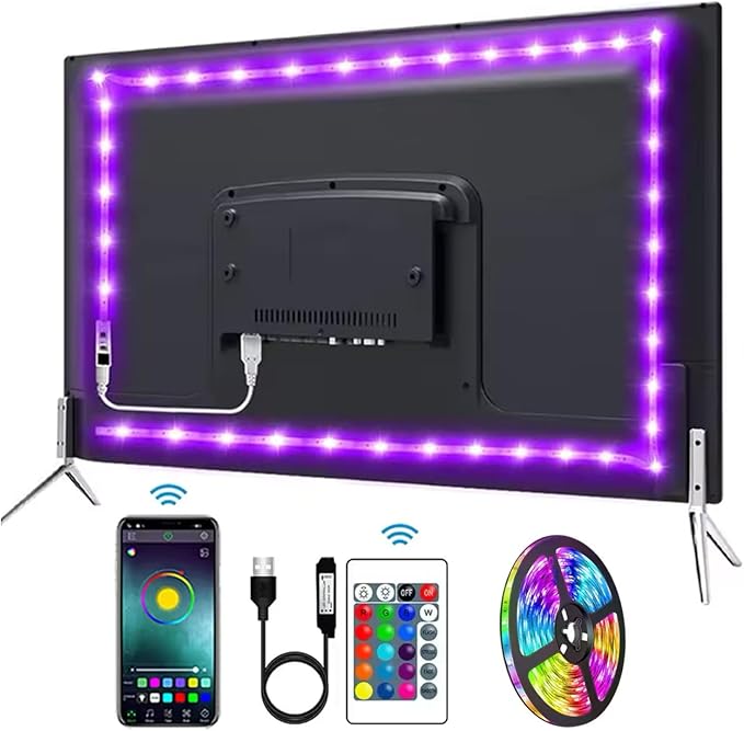 TV LED Light, RGB Color Changing Light Strip, TV Light Strip with Remote Control USB TV Backlight for 32-80 Inch TV, Quick Install Large Size TV/Monitor Backlight, Ambient Lighting (118 inches)