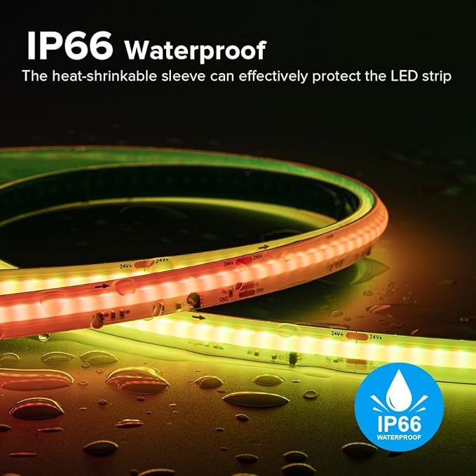 BTF-LIGHTING FCOB IP66 COB LED Strip WS2814 IC RGBW 6000K 24FT 784LED/m DC24V Flexible High Density Color Chasing Light 10mm Width for Home Indoor Decor(No Adapter or Controller)