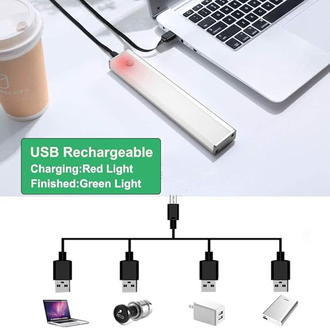 Under Cabinet Light LED Rechargeable Battery Operated Motion Sensor Light Indoor 2 Pack Magnetic Closet Lights Wireless Under Counter Lights for Kitchen, Stairs,Motion Activated Light Bar 20cm