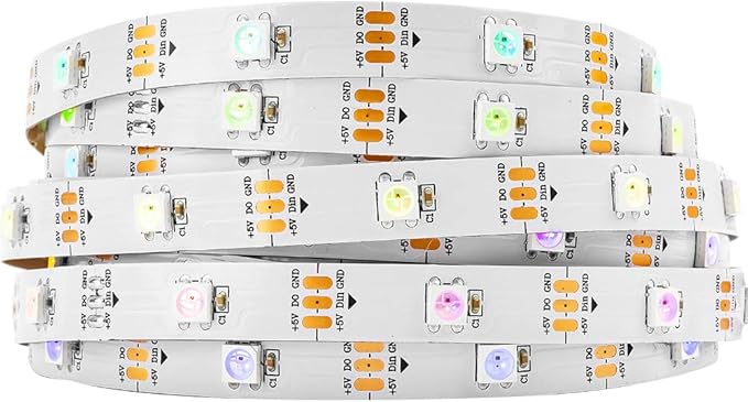 BTF-LIGHTING WS2812B IC RGB LED Strip,UL Listed,Pure Gold Wires,DC5V 16.4FT 150LED 5050SMD,Individually Addressable,Flexible for DIY Chasing Full Color Project,3M Tape,IP30(No Adapter or Controller)
