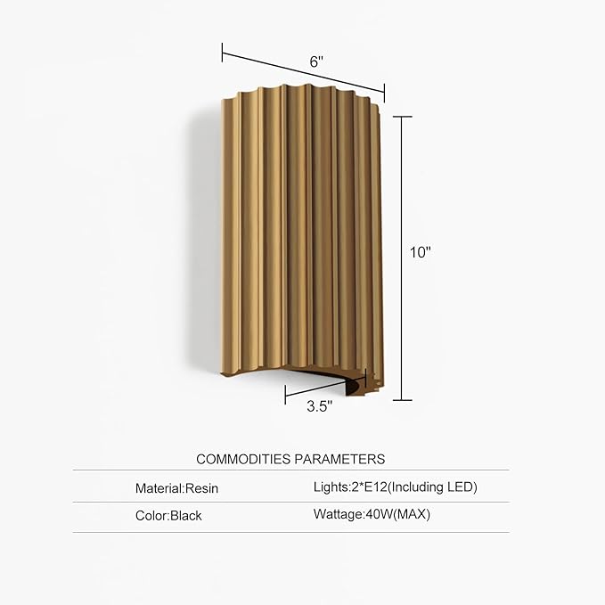 ZEROUNO Gold Resin Modern LED Wall sconces Hardwired Indoor Wall Lights Up and Down Wall Mount Wall Lamp Fixture for Living Room Bedroom Hallway Corridor Conservatory Stairs (with E12 Bulbs)