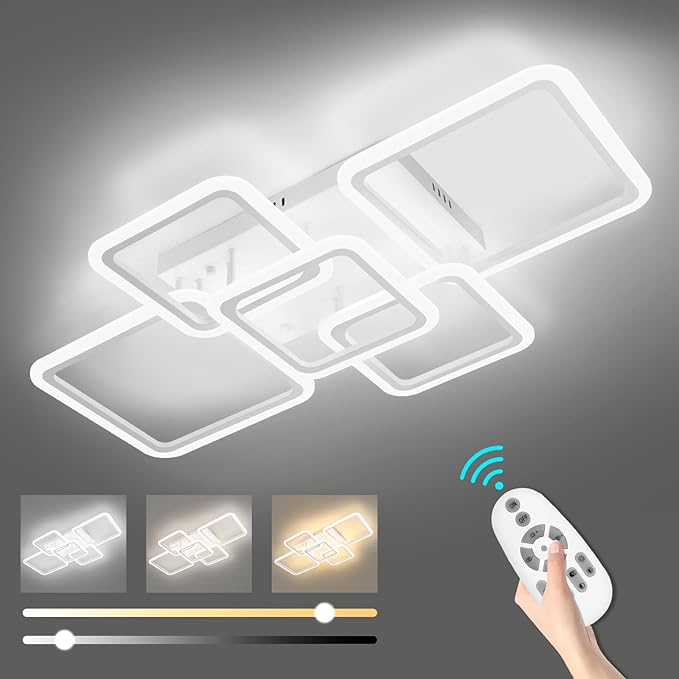 Modern LED Ceiling Light 5-Square Dimmable White Flush Mount LED Flower Ceiling Light with Remote for Living Room