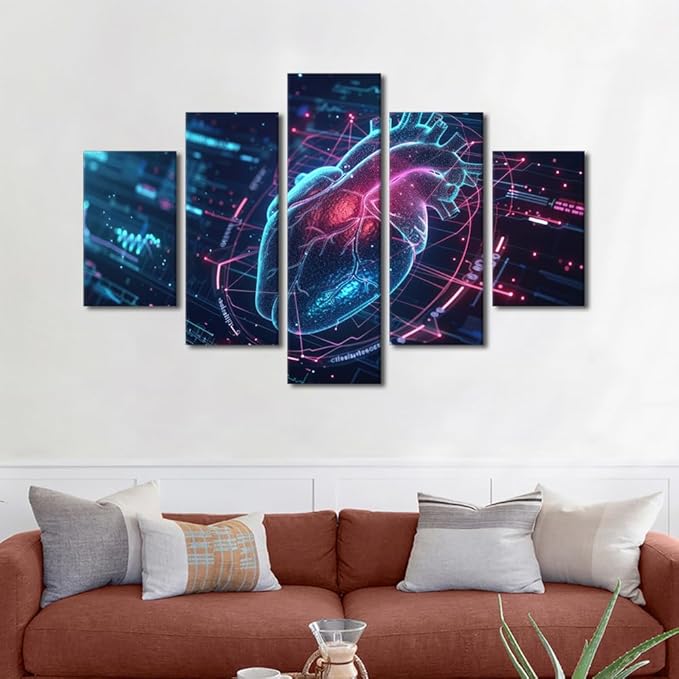 TUMOVO 5 Panel Futuristic Technology Paintings Wall Art Futuristic Blue Circuit Board Background Canvas Art Wall Decor Decoration For Wall Art Work for Wall Decor Living Room Bedroom 60" Wx40 H