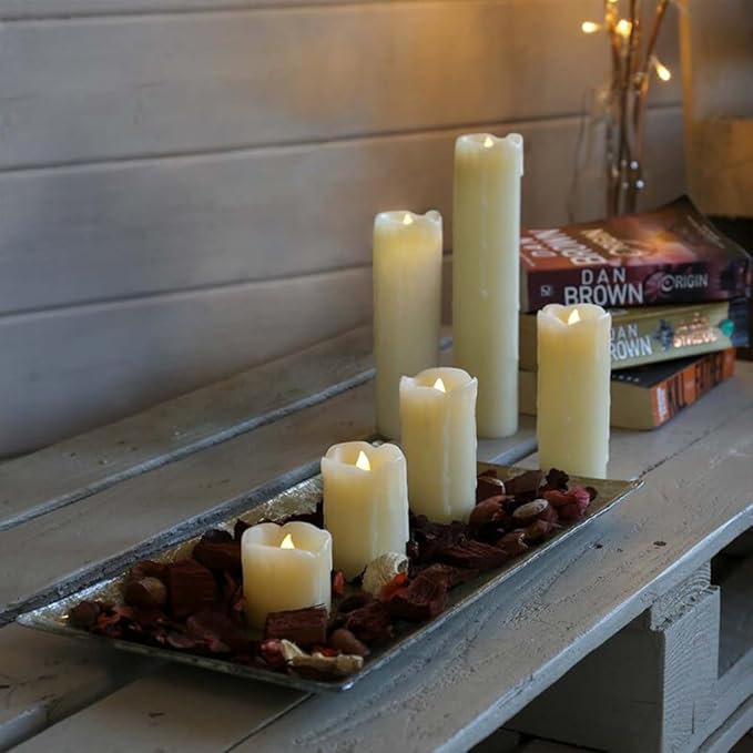 Eldnacele Flickering Flameless Candles with 6 Hour Timer Battery Operated (Battery Included) Dripping Real Wax LED Pillar Candles for Dinner Home Indoor Decor Christmas Holiday Decorations Set of 6