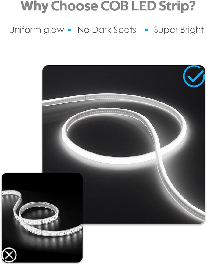 AC 110V~120V COB Led Strip Lights 100FT/30M White Led Rope Lights Outdoor Waterproof for Garden Patio Building Commerical Decor Dimmable Flexible Cob Lights with Remote Daylight White 6000k